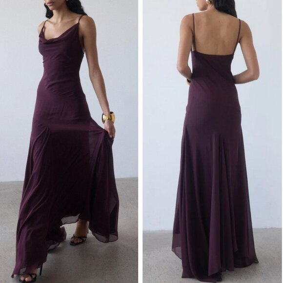 De La Vali Attica Maxi Dress Gown - Black Silk Chiffon - Picture 3 of 4